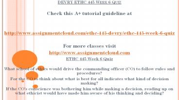 DEVRY ETHC 445 Week 6 Quiz