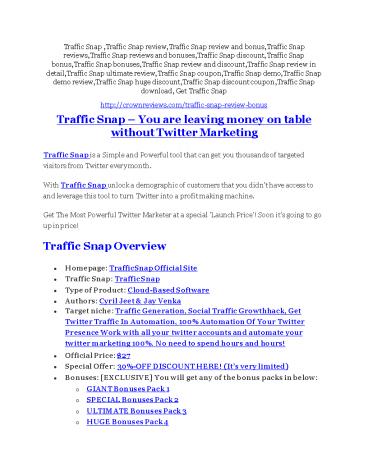 Traffic Snap Review demo - $22,700 bonus