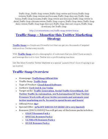 Traffic Snap Review-(FREE) $32,000 Bonus & Discount