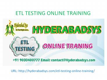 The Best ETL Testing Online Training in USA.