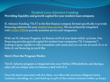 Student Loan Advance Funding