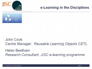 E-Learning in the Disciplines| slide 1