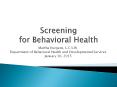 Screening for Behavioral Health PowerPoint PPT Presentation