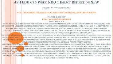 ASH EDU 675 Week 6 DQ 1 Impact Reflection NEW