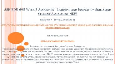ASH EDU 695 Week 3 Assignment Learning and Innovation Skills and Student Assessment NEW