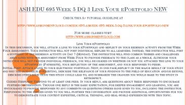 ASH EDU 695 Week 5 DQ 3 Link Your ePortfolio NEW