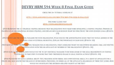 DEVRY HRM 594 Week 8 Final Exam Guide