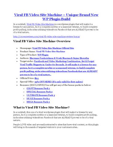 Viral FB Video Site Machine Review - SECRET of Viral FB Video Site Machine