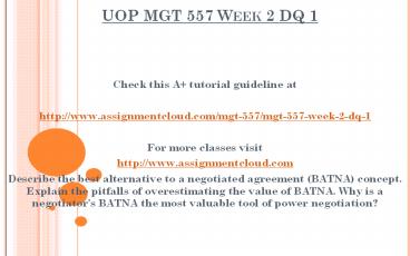 UOP MGT 557 Week 2 DQ 1