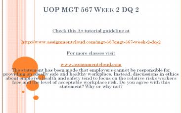 UOP MGT 567 Week 2 DQ 2