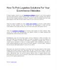 How To Pick Logistics Solutions For Your Ecommerce Websites PowerPoint PPT Presentation