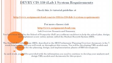 DEVRY CIS 339 iLab 1 System Requirements