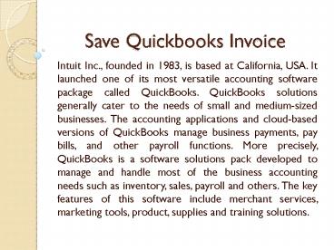 1-865-407-2488 Save Quickbooks Invoice | Quickbooks Support