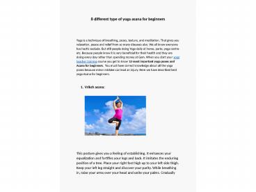 8 different type of yoga asana for beginners