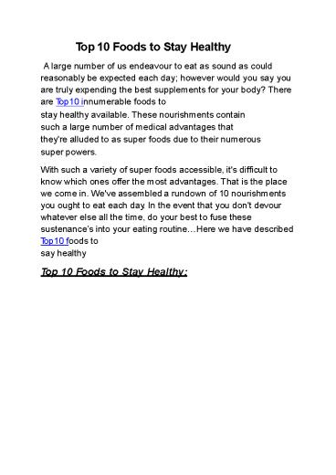 Top 10 Foods to Stay Healthy