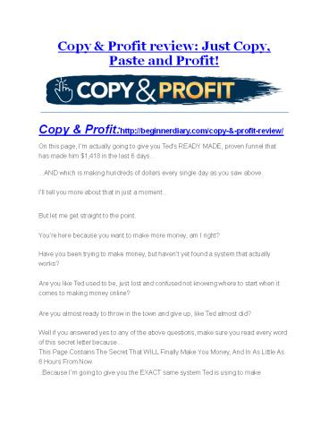Copy & Profit review demo and premium bonus
