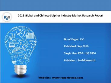 Sulphur Market Trends and Opportunities 2016