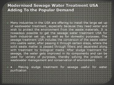 Sewage Water Treatment USA