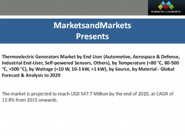 Thermoelectric generators market and Technology Trends