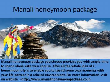 Manali Honeymoon package in India