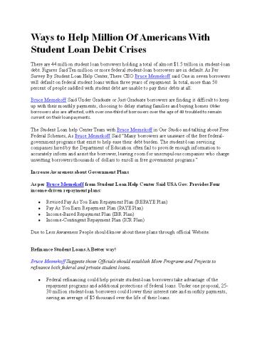 Ways to Help Million Of Americans With Student Loan Debit Crises