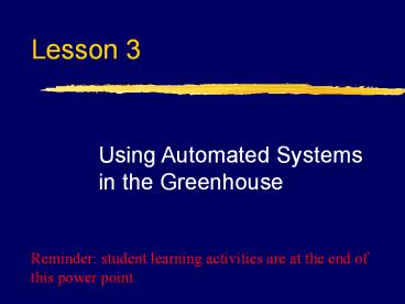 Using Automated Systems in the Greenhouse