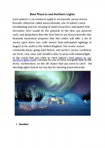 Best Place to see Northern Lights