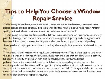 Tips to Help You Choose a Window Repair Service