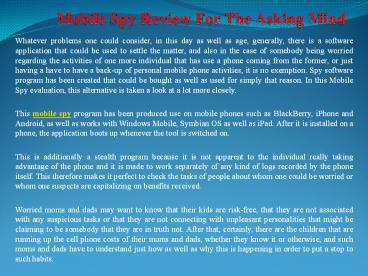 Mobile Spy Review For The Asking Mind