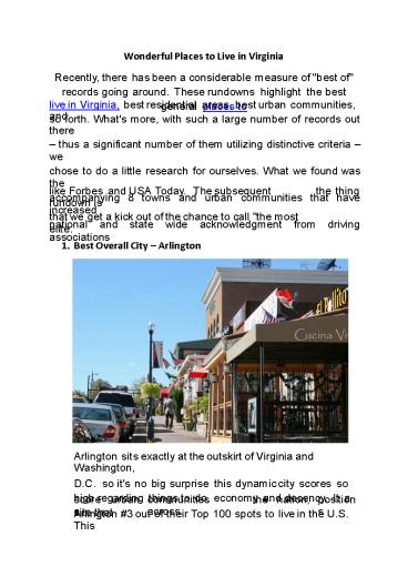 Wonderful Places to Live in Virginia