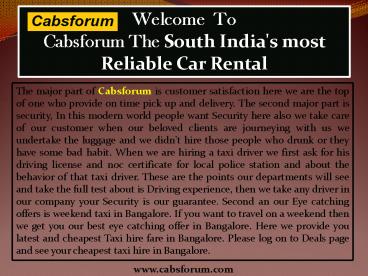 Car Hire in Bangalore|Cabs Forum