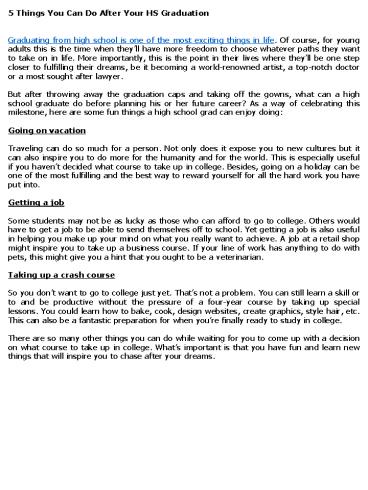 5 Things You Can Do After Your HS Graduation