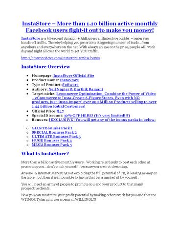 InstaStore Review and GIANT $12700 Bonus-80% Discount