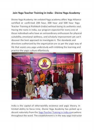 Join Yoga Teacher Training in India - Divine Yoga Academy