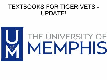 TEXTBOOKS FOR TIGER VETS - UPDATE!