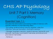 Unit 7 Part I: Memory (Cognition)