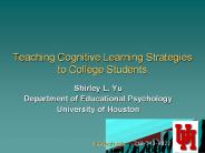 Teaching Cognitive Learning Strategies to College Students