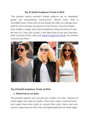 Top 10 Stylish Sunglasses Trends of 2016