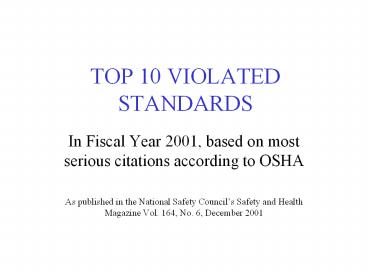 TOP 10 VIOLATED STANDARDS