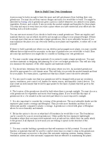 How to Build Your Own Greenhouse