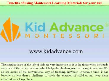 Benefits of using Montessori Learning Materials for your kid