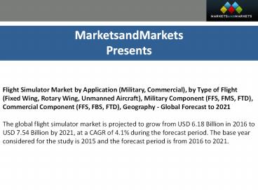 Flight Simulator Market  Technology and Trends Update