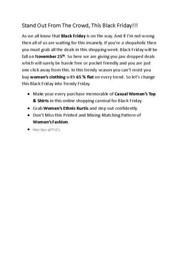 Stand Out From The Crowd, This Black Friday!!!