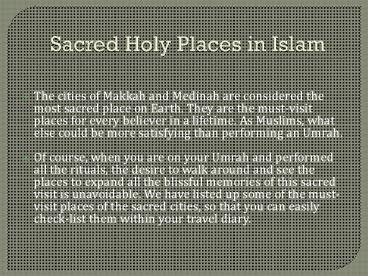 Sacred Holy Places in Islam