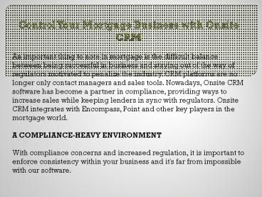 Control Your Mortgage Business with Onsite CRM