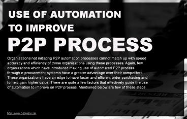 Factors to indicate automation use to improve P2P process