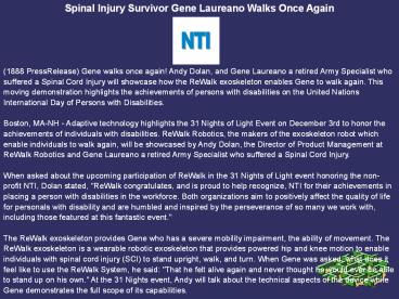 Spinal Injury Survivor Gene Laureano Walks Once Again