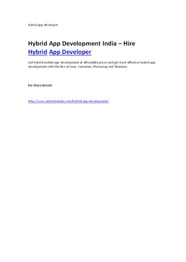 Hybrid App Development India – Hire Hybrid App Developer