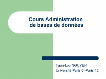 Cours Administration de bases de donn