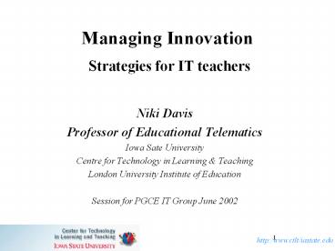 Managing Innovation Strategies for IT teachers